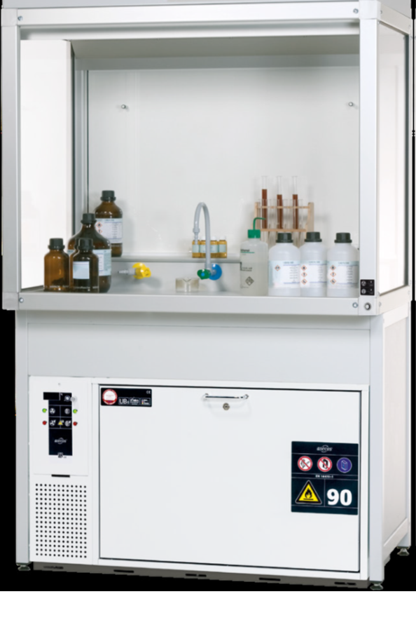 Campana de aspiración GAP de ASECOS con armario bajo para productos inflamables